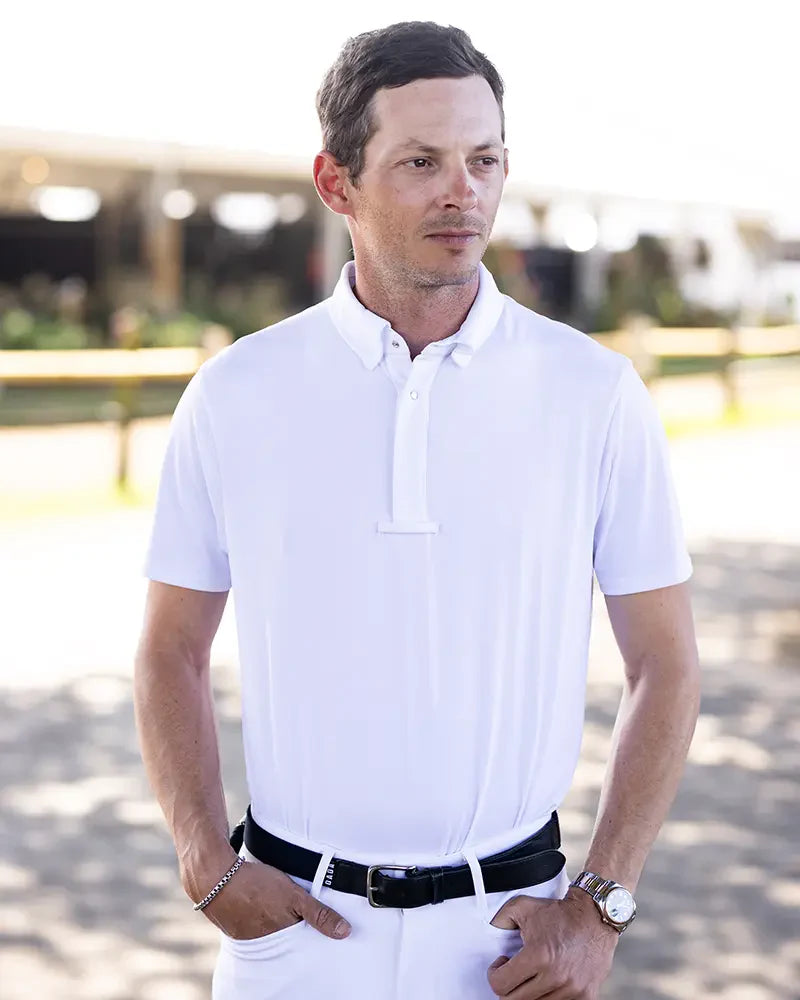 Blue - Short-sleeved horse riding competition polo shirt